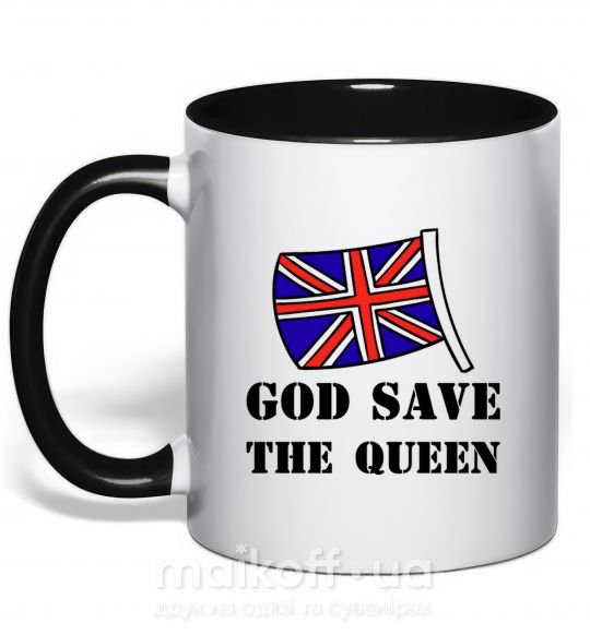 Чашка з кольоровою ручкою God save the queen Чорний фото