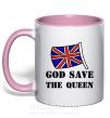 Чашка з кольоровою ручкою God save the queen Ніжно рожевий фото
