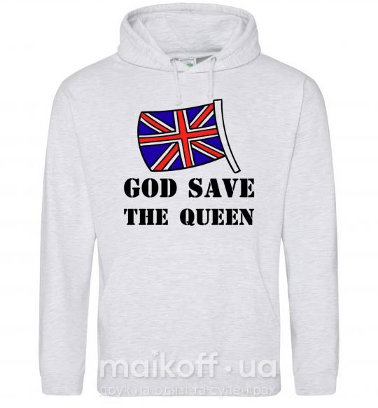 Женская толстовка (худи) God save the queen Серый меланж фото