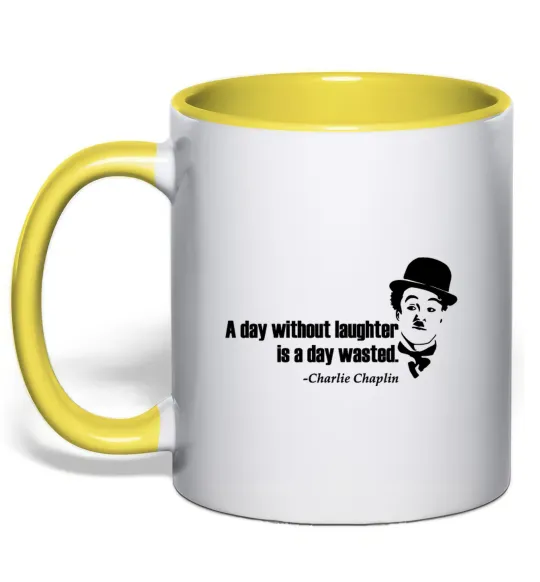 Чашка с цветной ручкой A day without laughter ia day wasted Лимонный фото