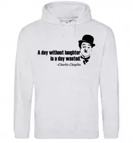 Мужская толстовка (худи) A day without laughter ia day wasted Серый меланж фото