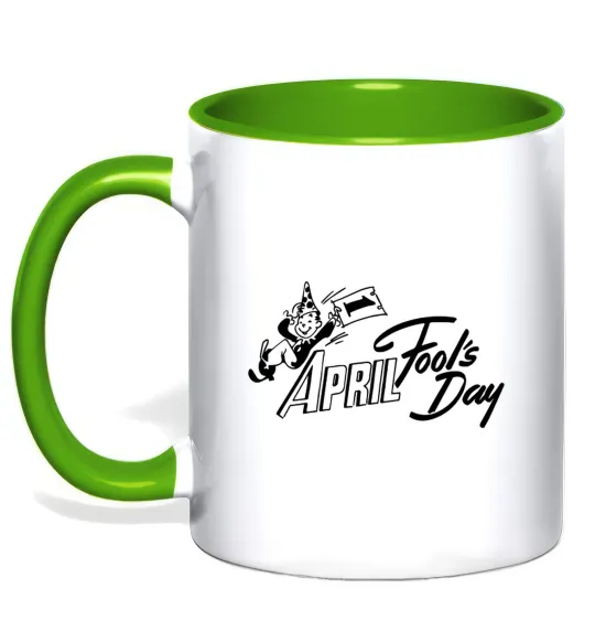 Чашка с цветной ручкой Первое апреля Лаймовый фото