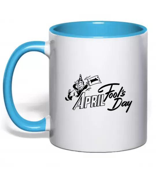 Чашка з кольоровою ручкою Первое апреля Блакитний фото