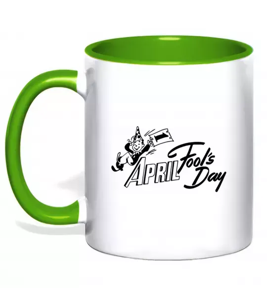 Чашка з кольоровою ручкою Первое апреля Зелений фото