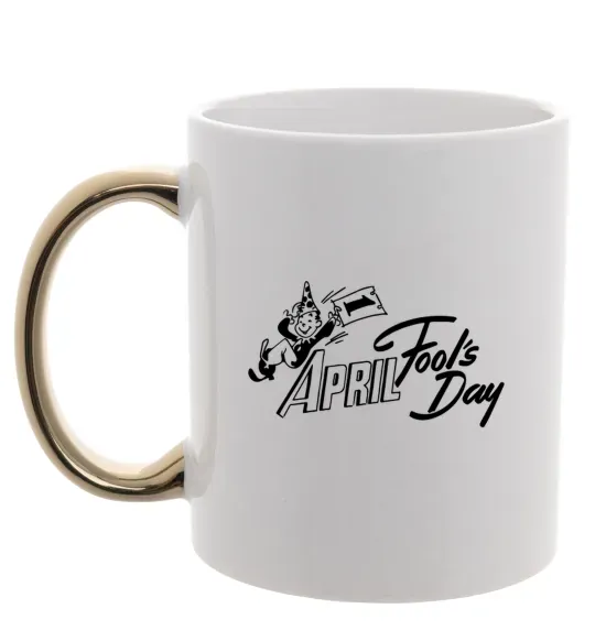 Чашка з кольоровою ручкою Первое апреля Золото фото