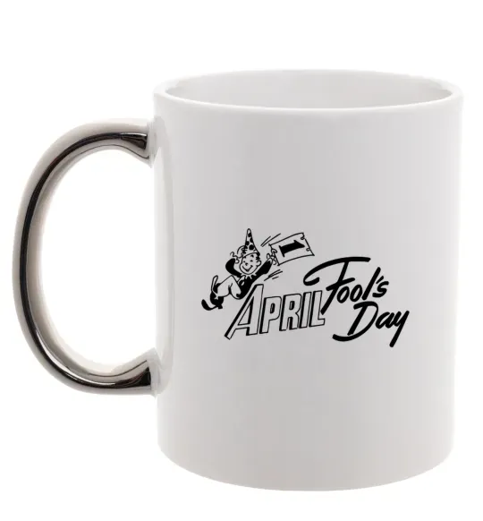 Чашка з кольоровою ручкою Первое апреля Срібло фото