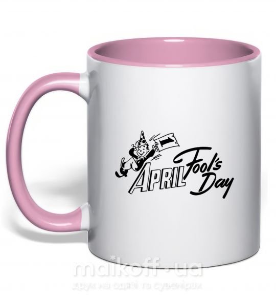 Чашка з кольоровою ручкою Первое апреля Ніжно рожевий фото