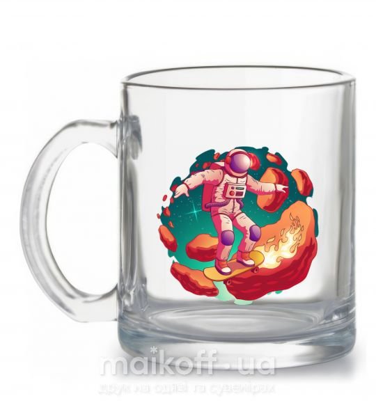 Чашка стеклянная Космонавт скейтер Прозрачный фото