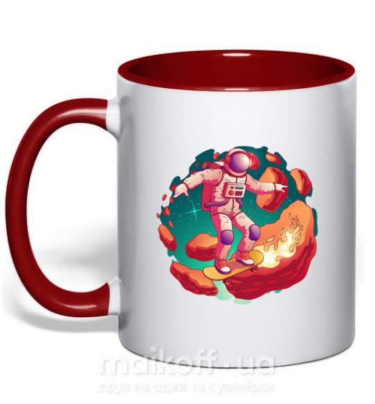 Чашка с цветной ручкой Космонавт скейтер Красный фото