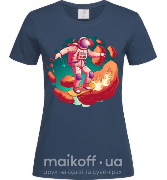 Женская футболка Космонавт скейтер Темно-синий фото