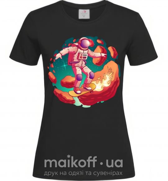 Женская футболка Космонавт скейтер Черный фото
