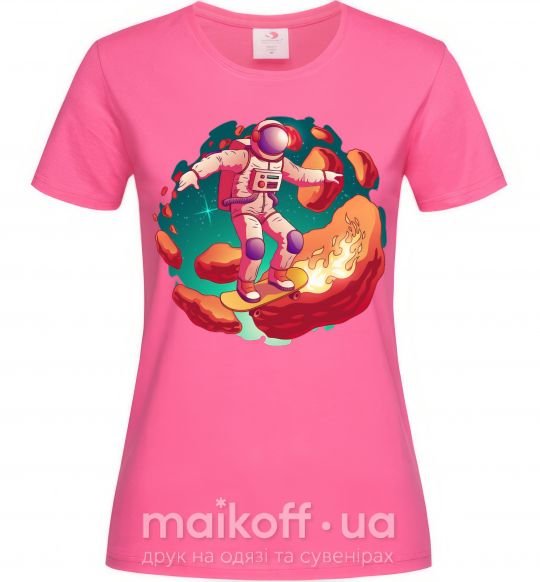 Женская футболка Космонавт скейтер Ярко-розовый фото