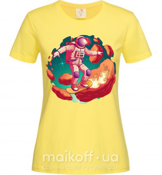 Женская футболка Космонавт скейтер Лимонный фото