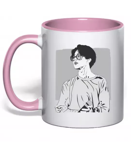 Чашка з кольоровою ручкою Чимин Ніжно рожевий фото