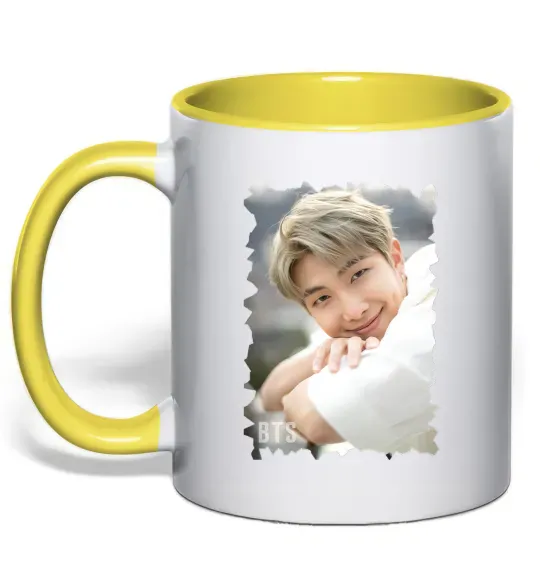 Чашка з кольоровою ручкою RM bts Сонячно жовтий фото