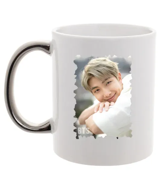 Чашка з кольоровою ручкою RM bts Срібло фото