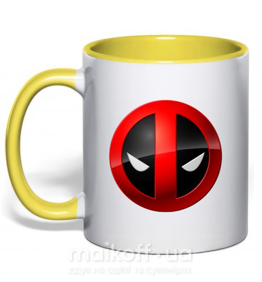 Чашка з кольоровою ручкою Deadpool face logo Сонячно жовтий фото