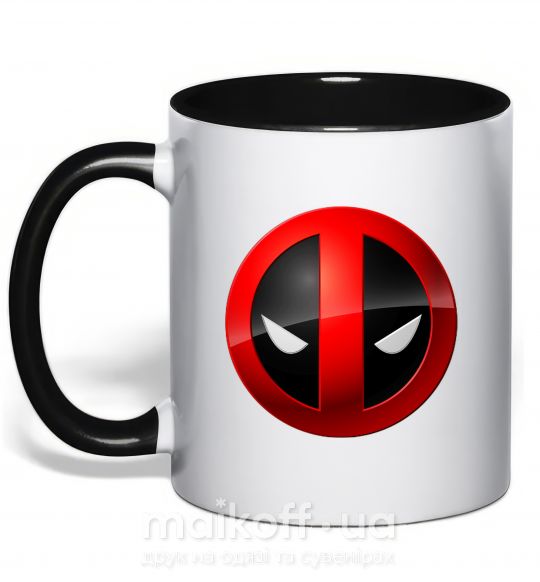 Чашка з кольоровою ручкою Deadpool face logo Чорний фото