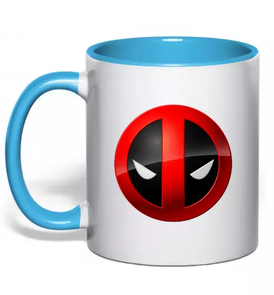 Чашка с цветной ручкой Deadpool face logo Голубой фото