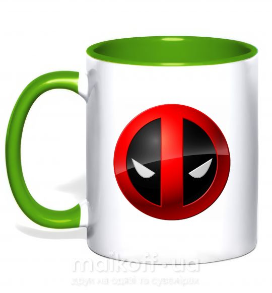 Чашка з кольоровою ручкою Deadpool face logo Зелений фото