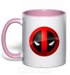 Чашка з кольоровою ручкою Deadpool face logo Ніжно рожевий фото