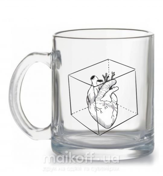 Чашка скляна Heart in cube Прозорий фото
