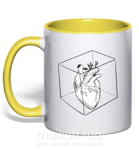 Чашка з кольоровою ручкою Heart in cube Сонячно жовтий фото