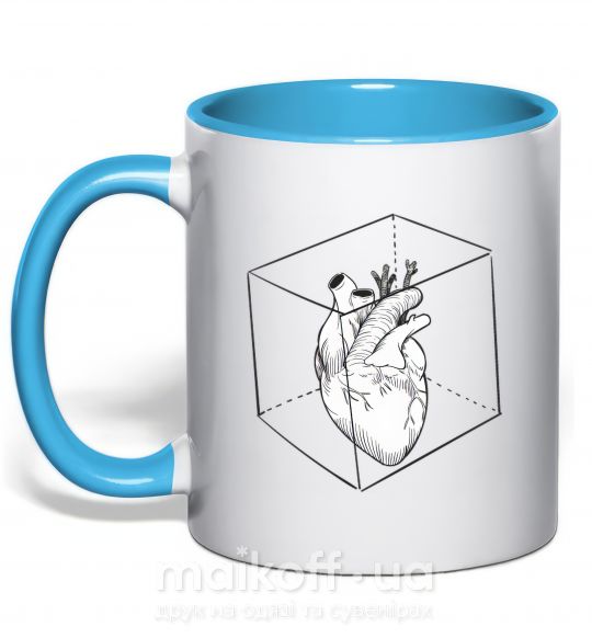 Чашка з кольоровою ручкою Heart in cube Блакитний фото