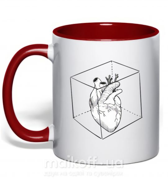 Чашка з кольоровою ручкою Heart in cube Червоний фото