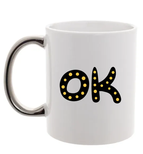 Чашка з кольоровою ручкою Ok Срібло фото