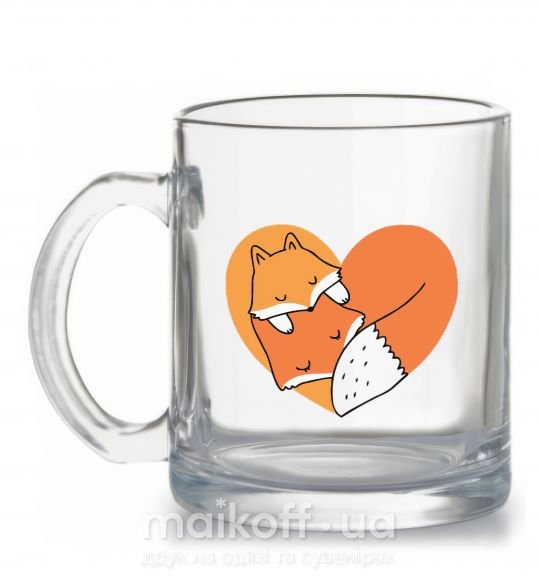 Чашка стеклянная Лисички сердце Прозрачный фото