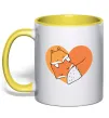 Чашка з кольоровою ручкою Лисички сердце Сонячно жовтий Чашка з кольоровою ручкою Лисички сердце Сонячно жовтий фото