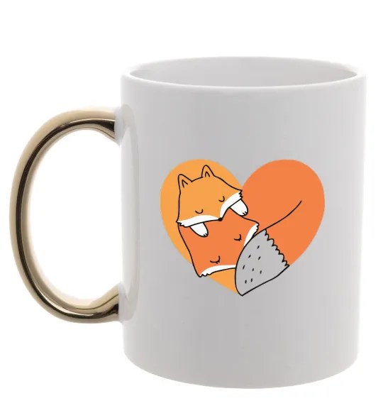 Чашка з кольоровою ручкою Лисички сердце Золото фото