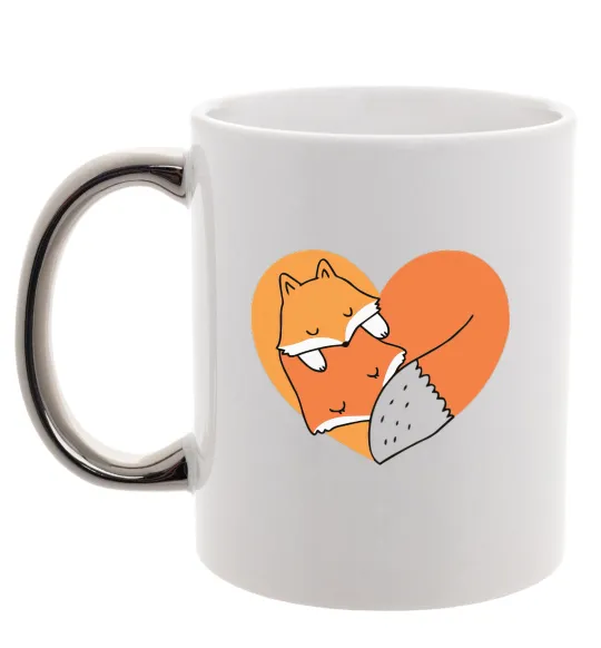 Чашка з кольоровою ручкою Лисички сердце Срібло фото