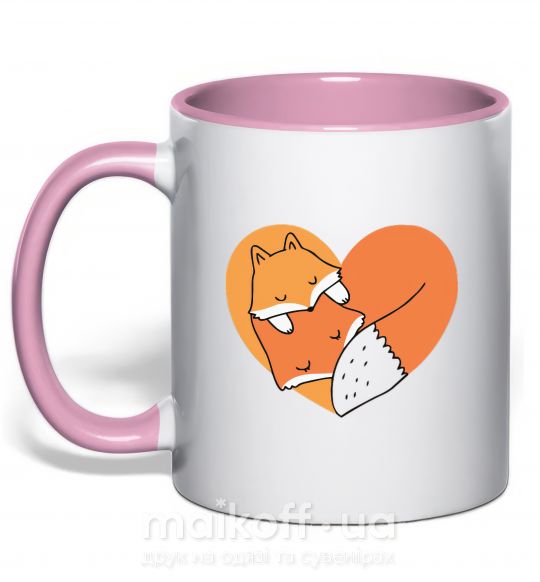 Чашка с цветной ручкой Лисички сердце Нежно розовый фото
