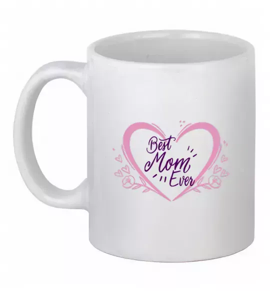 Чашка керамічна Best mom ever flower heart Білий фото