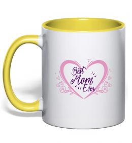 Чашка з кольоровою ручкою Best mom ever flower heart