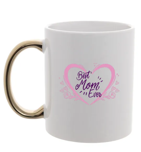 Чашка з кольоровою ручкою Best mom ever flower heart Золото фото