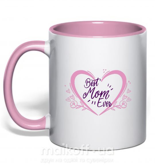 Чашка з кольоровою ручкою Best mom ever flower heart Ніжно рожевий фото