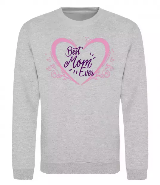 Свитшот Best mom ever flower heart Серый меланж фото
