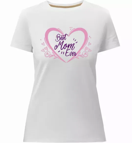Жіноча преміум футболка Best mom ever flower heart Білий фото