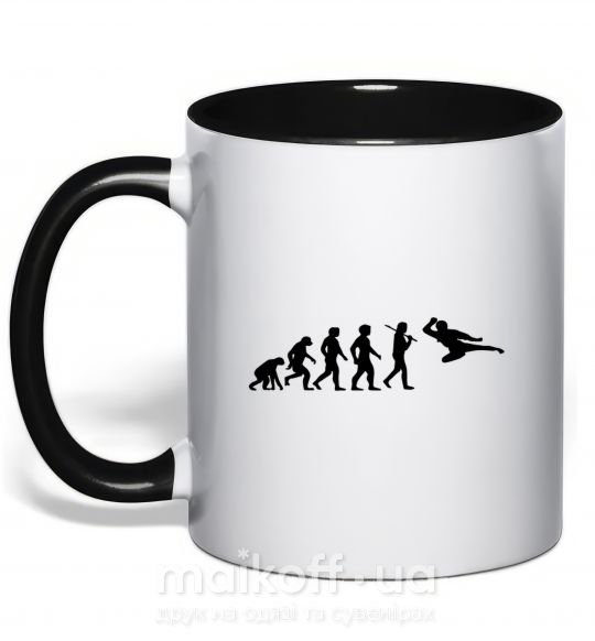 Чашка з кольоровою ручкою Эволюция тхэквондо Чорний фото