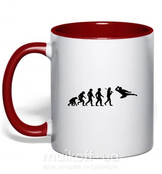 Чашка з кольоровою ручкою Эволюция тхэквондо Червоний фото