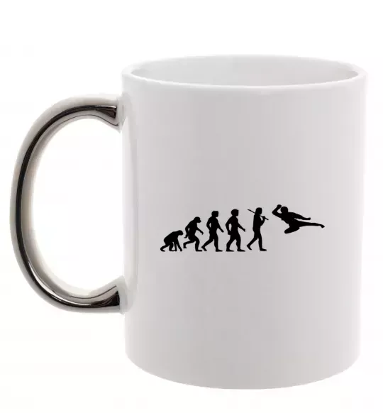 Чашка з кольоровою ручкою Еволюція тхеквондо Срібло фото