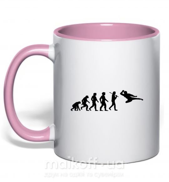 Чашка з кольоровою ручкою Эволюция тхэквондо Ніжно рожевий фото