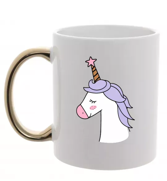 Чашка с цветной ручкой Одноріг з зіркою Золото фото