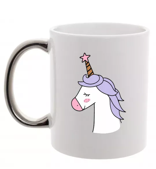 Чашка с цветной ручкой Одноріг з зіркою Серебро фото