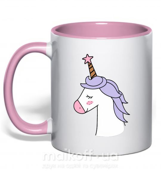 Чашка з кольоровою ручкою Единорожка со звездой Ніжно рожевий фото