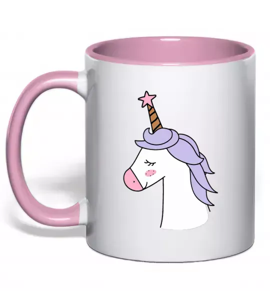 Чашка с цветной ручкой Одноріг з зіркою Нежно розовый фото