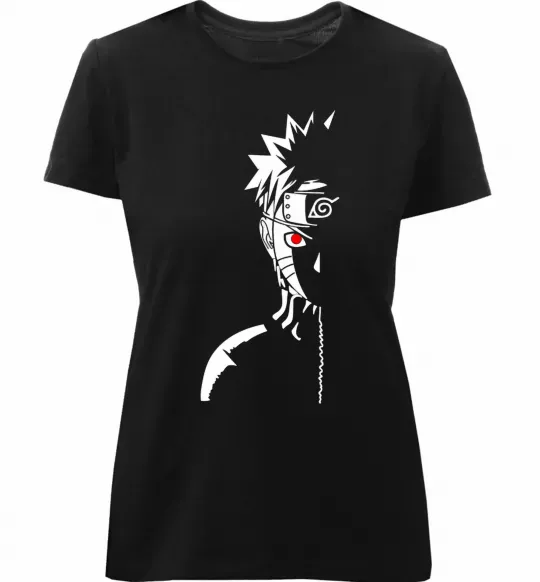Женская премиум футболка Наруто тінь Черный фото